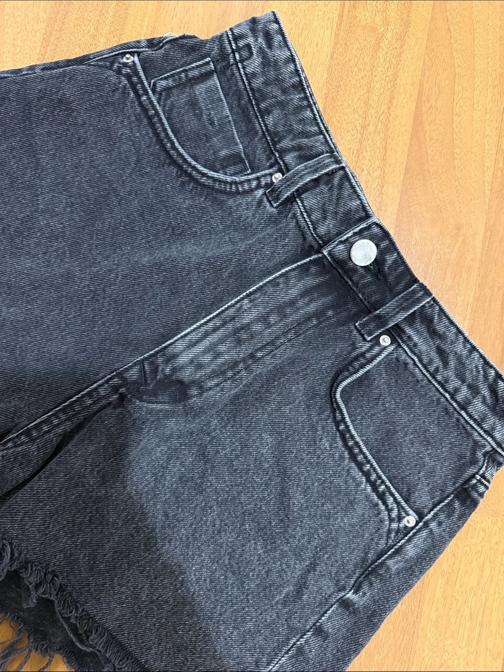 Zara Black Washed High-Rise Frayed Hem Denim Shorts